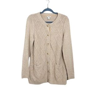 L.L. Bean Beige Fisherman Minimalist‎ Wardrobe Staple Cardigan Sweater Medium